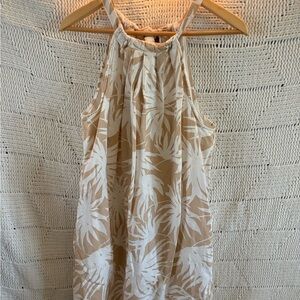 GAP Beige and White Tropical Halter Maxi Dress
